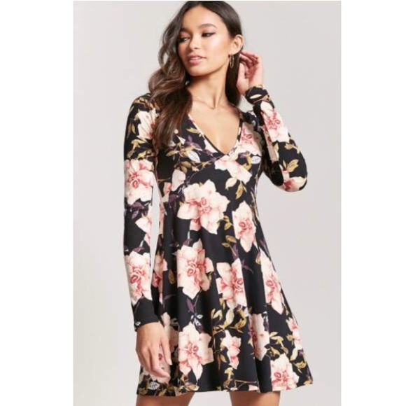 long sleeve floral skater dress